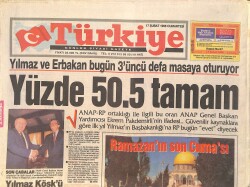 Türkiye Gazetesi 17 Şubat 1996 - Yılmaz Ve Erbakan Bugün Üçüncü Kez Masaya Oturuyor - Mescidi Aksa'da Yarım Milyonluk Cemaatle Namaz GZ3779 - Gökçekoleksiyon