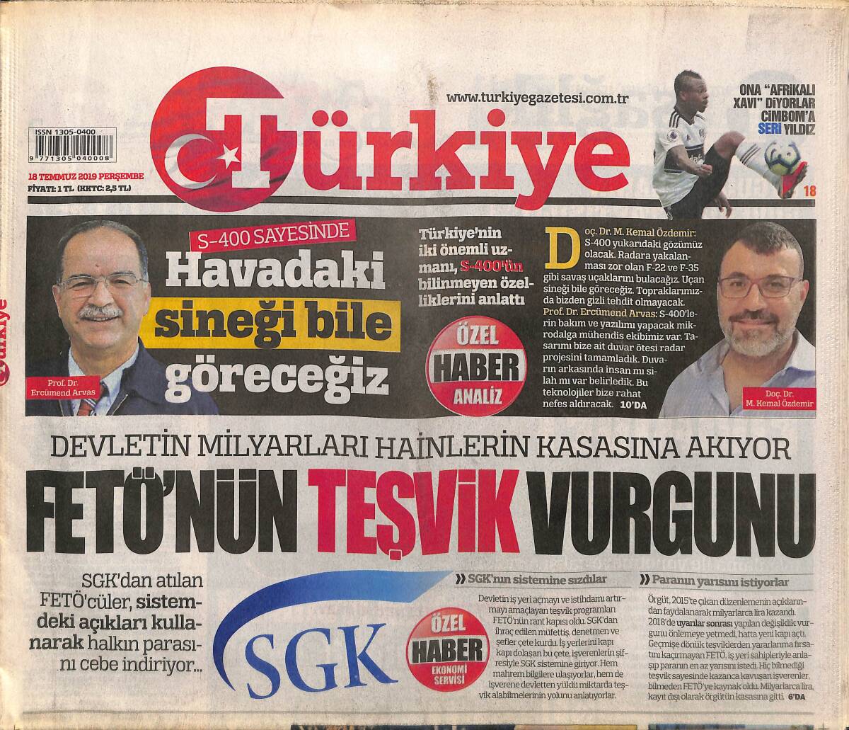 Türkiye Gazetesi 18 Temmuz 2019 - Erbil'de Hain Pusu 