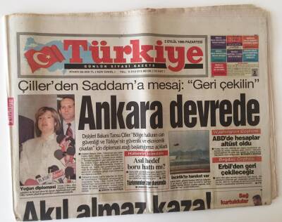 Türkiye Gazetesi 2 Eylül 1996 - Dışişleri Bakanı Çillerden Saddama Mesaj Geri Çekilin GZ11716 - 2