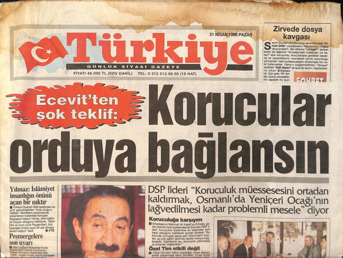 Türkiye Gazetesi 21 Nisan 1996 - HADEP Türkiye'yi AP'ye Jurnalledi - Brüksel'den İyi Haber GZ155532 - 1
