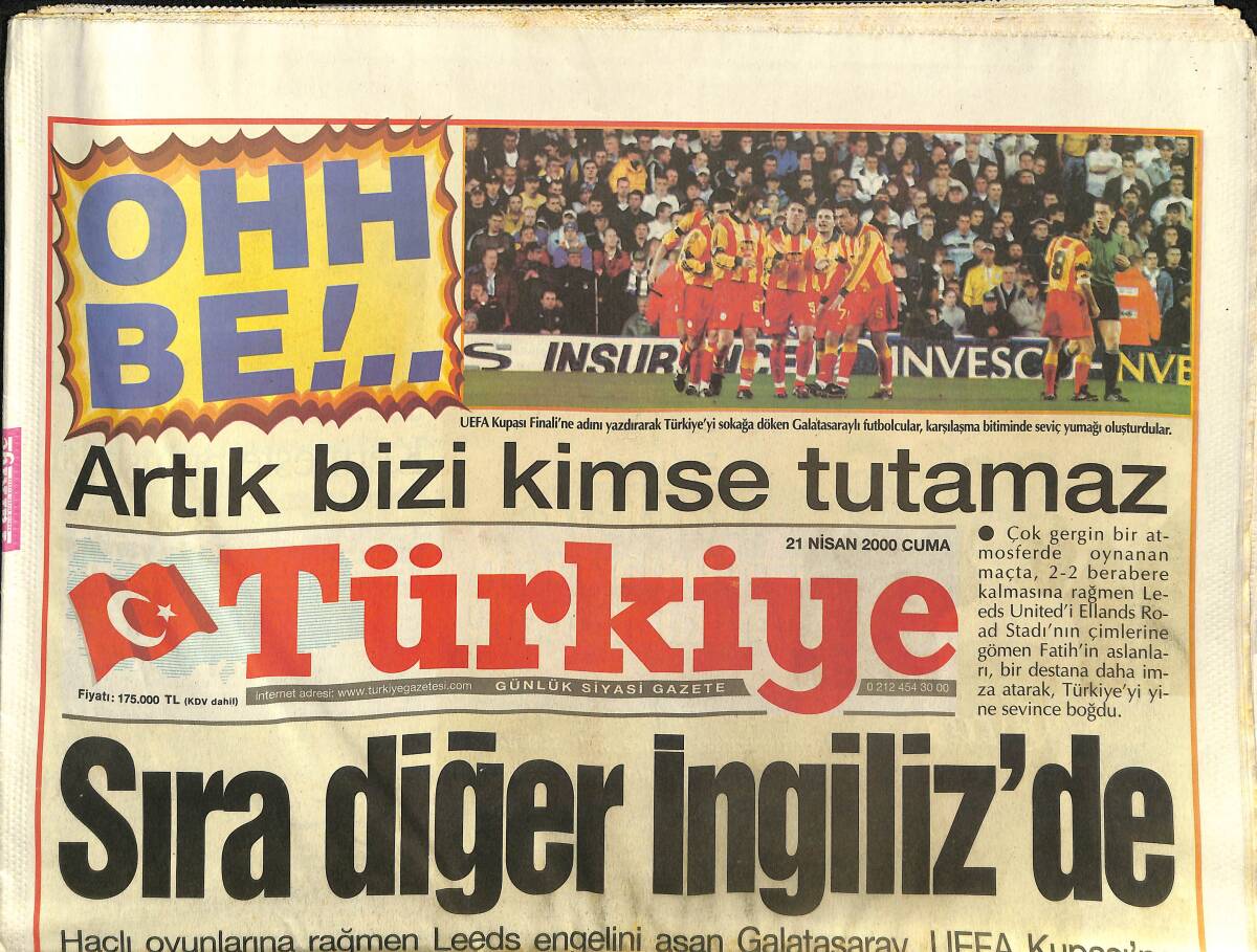 Türkiye Gazetesi 21 Nisan 2000 - Perdeyi Hagi Açtı - Aslanlar İngiliz'in Şımarık Çocuğu Leeds'e Haddini Bildirdi GZ157463 - 1