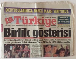 Türkiye Gazetesi 21 Temmuz 1997- Kıbrıs Barış Harekatının 23üncü Yıldönümü Kutlanıyor GZ11827 - 1
