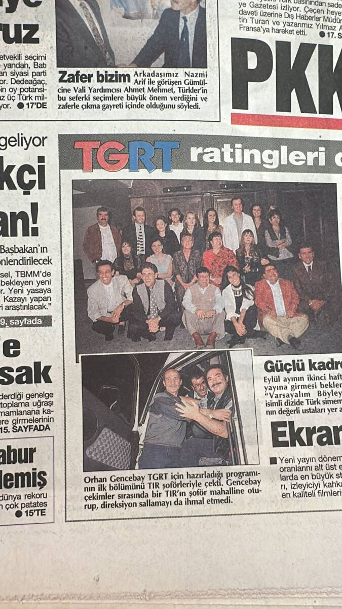 Türkiye Gazetesi 22 Eylül 1996 - TGRT Ratingleri Değiştiriyor - Orhan Gencebay , TGRT İçin Hazırladığı Programının İlk Bölümünü Tır Şoförüyle Çekti GZ155537 - 2