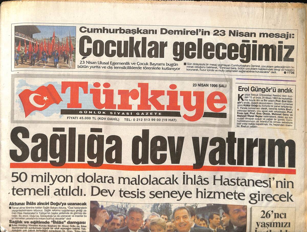 Türkiye Gazetesi 23 Nisan 1996 - Akdeniz'de Gerginlik - Fenerbahçe Proje Zengini - Cim-Bom'un Dönüm Haftası GZ155533 - 1