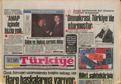 Türkiye Gazetesi 23 Ocak 1987 - Dalan Ve Topbaş Sarmaş Dolaş - Özal Savaşın Uzamasında Başka Sebep Var GZ118667 - 1