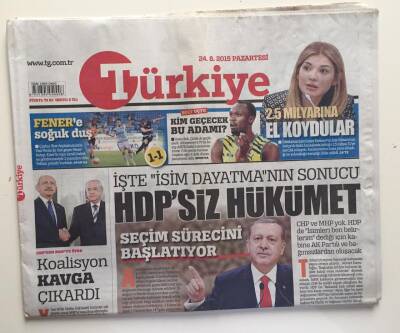 Türkiye Gazetesi 24 Ağustos 2015 -Seçim Hükümeti Hdpsiz Kabineye Doğru GZ6547 - 2