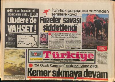 Türkiye Gazetesi 24 Ocak 1987 - DYPnin Gözü , ANAP Tabanında - İran-Irak Çarpışması Cepheden Şehirlere Kaydı GZ118680 - 1