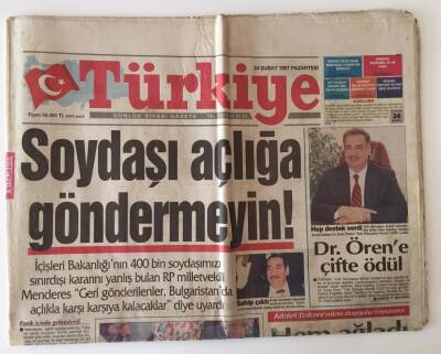 Türkiye Gazetesi 24 Şubat 1997 - Soydaşlarımızı Açlığa Göndermeyelim GZ11687 - 1
