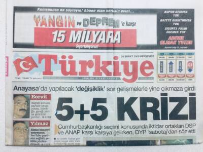 Türkiye Gazetesi 24 Şubat 2000 - 5+5 Krizi GZ42957 - 1