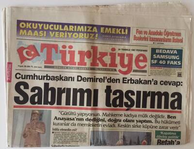 Türkiye Gazetesi 24 Temmuz 1997- Demirel Okula, Kışlaya Siyaset Sokulmasın GZ11821 - 1