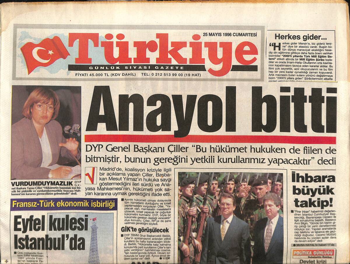 Türkiye Gazetesi 25 Mayıs 1996 - Eyfel Kulesi İstanbul'da - Necip Fazıl Anılıyor GZ155552 - 1