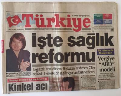 Türkiye Gazetesi 26 Mart 1997 - Sağlıkta Yeni Reform Herkese Bir Sağlık Sigortası Kartı Verilecek GZ11697 - 1
