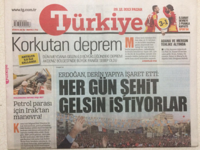 Türkiye Gazetesi 29 Aralık 2013 - Erdoğan Derin Yapıya İşaret Etti,Her Gün Şehit Gelsin İstiyorlar GZ27963 - 1