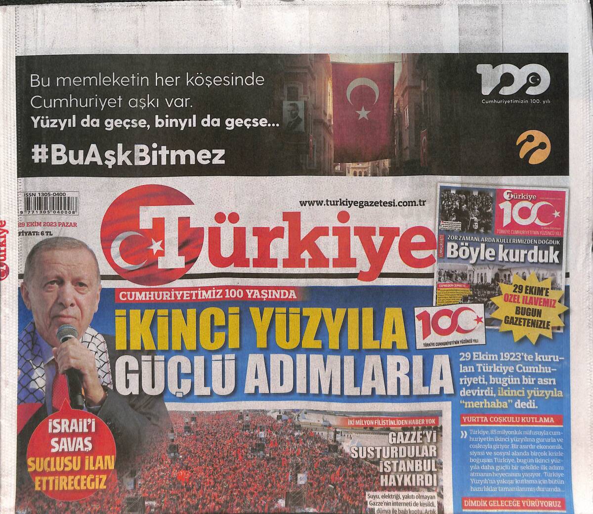 Türkiye Gazetesi 29 Ekim 2023 - Cumhuriyetimizin 100. Yılı Kutlu Olsun GZ131488 - 1