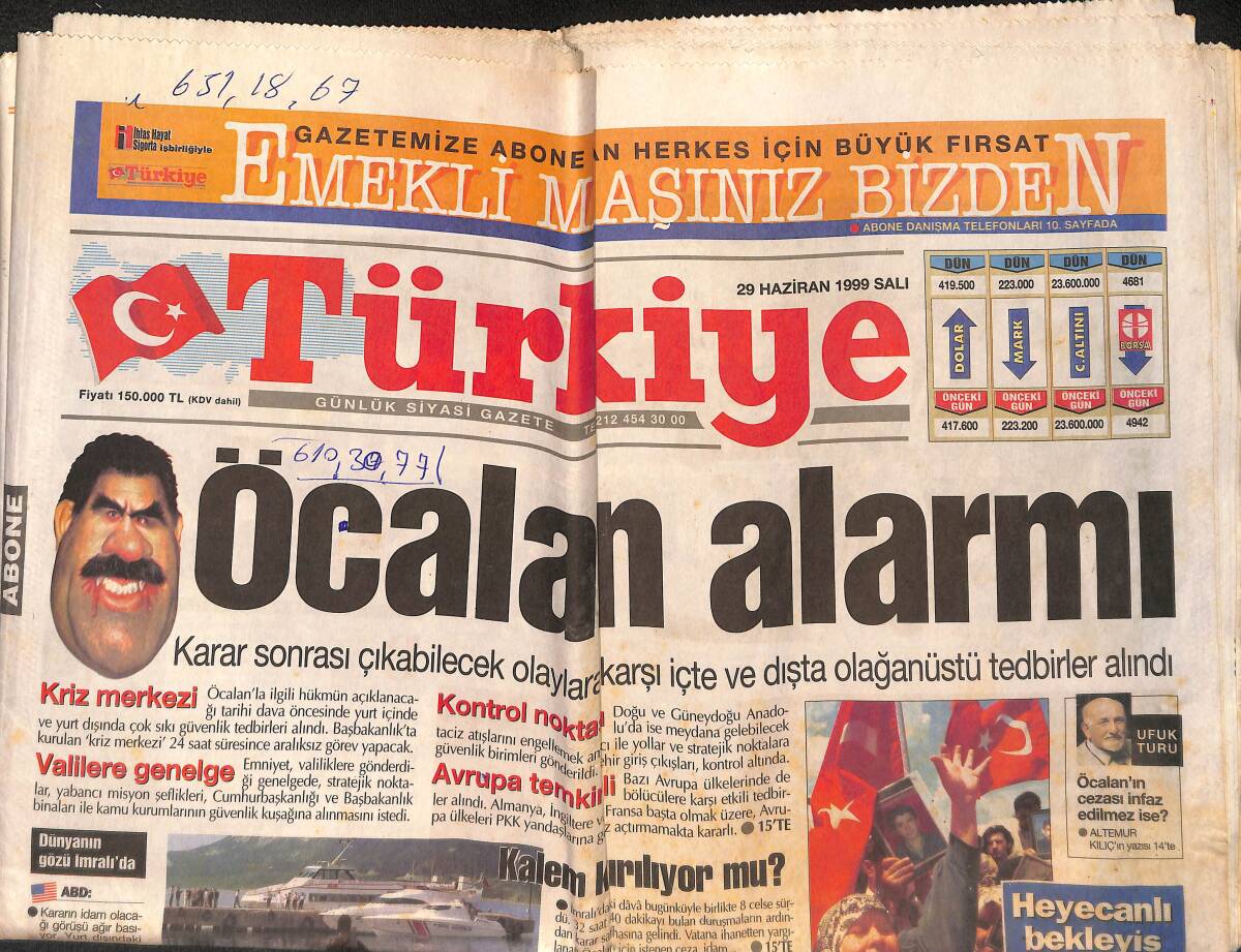Türkiye Gazetesi 29 Haziran 1999 - Öcalan Alarmı - Cim-Bom da Sıkıntılar Devam Ediyor - Ecevit 
