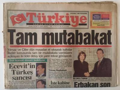 Türkiye Gazetesi 29 Şubat 1996 - Yılmaz Ve Çiller Dün Masada Tam Bir Mutabakata Vardı GZ22290 - 1