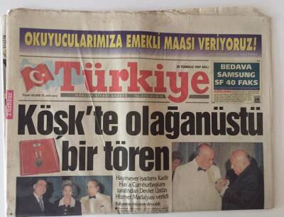 Türkiye Gazetesi 29 Temmuz 1997- Denktaş Türkiyesiz Çözüme Karşıyız GZ11822 - 2