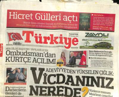 Türkiye Gazetesi 29 Temmuz 2013 - Ombudsmandan Kürtçe Açılımı GZ101363 - 1
