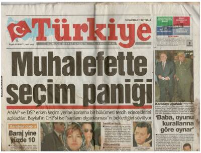 Türkiye Gazetesi 3 Haziran 1997 - Muhalefette Seçim Paniği GZ48068 - 1