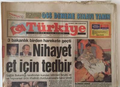 Türkiye Gazetesi 30 Mart 1996 - 3 Bakanlık Birden Harekete Geçti Nihayet Et İçin Tedbir GZ22300 - 1