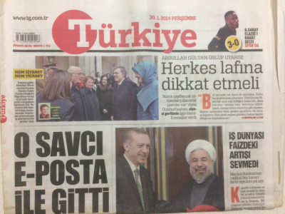 Türkiye Gazetesi 30 Ocak 2014 - 2 Yıl Sonra İrana Giden Erdoğan Ruhaninin İlk Yabancı Konuğu Oldu GZ29010 - 1