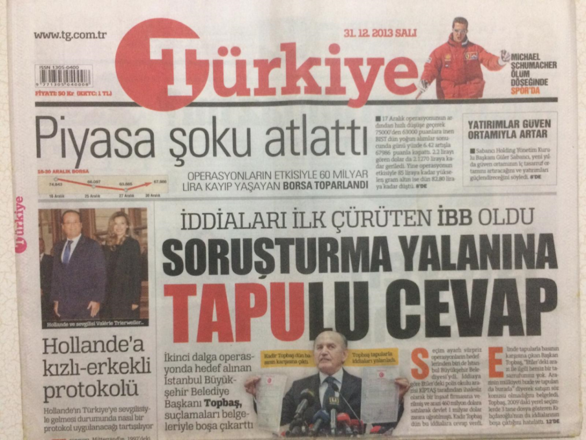 Türkiye Gazetesi 31 Aralık 2013 - Kadir Topbaştan Soruşturma Yalanına Tapulu Cevap GZ27964 - 1