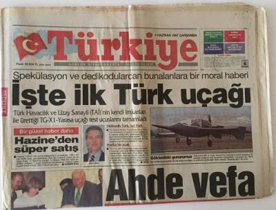 Türkiye Gazetesi 4 Haziran 1997 - İlk Türk Uçağı TG-X1- Yarasa Uçağı Test Uçuşlarını Tamamladı GZ11858 - 2