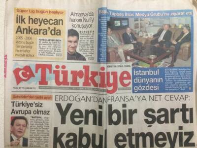 Türkiye Gazetesi 5 Ağustos 2005 - Erdoğandan Fransaya Net CevapYeni Bir Şartı Kabul Etmeyiz GZ29899 - 1