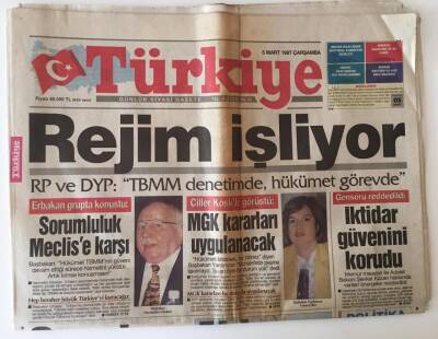 Türkiye Gazetesi 5 Mart 1997 - Başbakan Erbakan Hükümet Görevinin Başında, Sorumluluk Meclise GZ11678 - 2