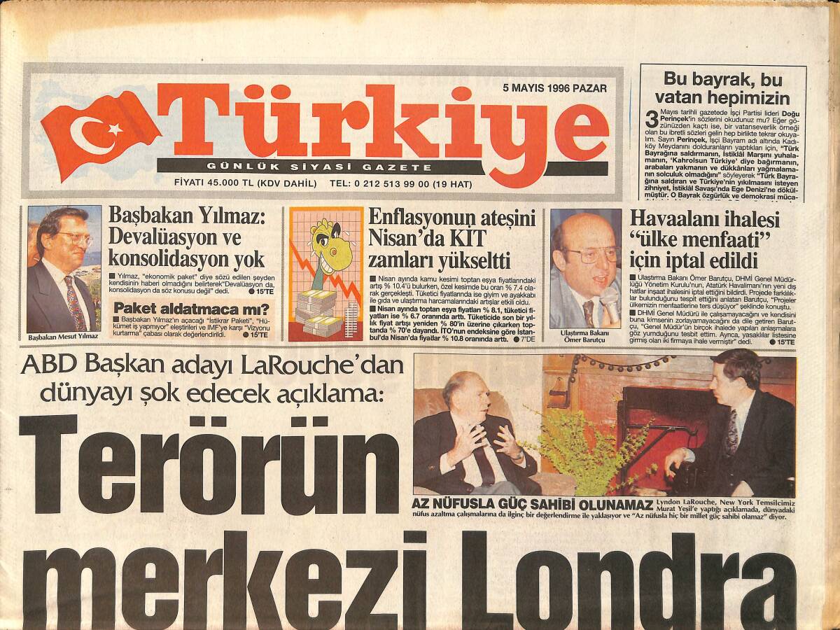 Türkiye Gazetesi 5 Mayıs 1996 - B.Trakya , Açık Hapishane Gibi - Fenerbahçe'de Şampiyonluk Yemini GZ155520 - 1
