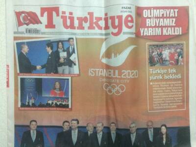 Türkiye Gazetesi 8 Eylül 2013 - İstanbul 2020,Finalde Kaybettik GZ29640 - 1
