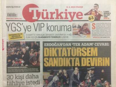 Türkiye Gazetesi 9 Mart 2014 - Erdoğandan Cevap,Diktatörsem Sandıkta Devirin GZ29415 - 1