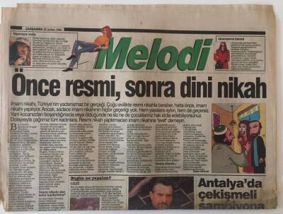 Türkiye Gazetesi Melodi Eki 28 Şubat 1996 - Önce Resmi , Sonra Dini Nikah GZ22313 - 1