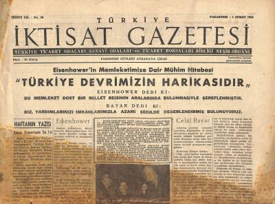 Türkiye İstiklâl Gazetesi 1 Şubat 1954 - Eisenhowerin Memleketimize Dair Mühim Hitabesi GZ119213 - 1