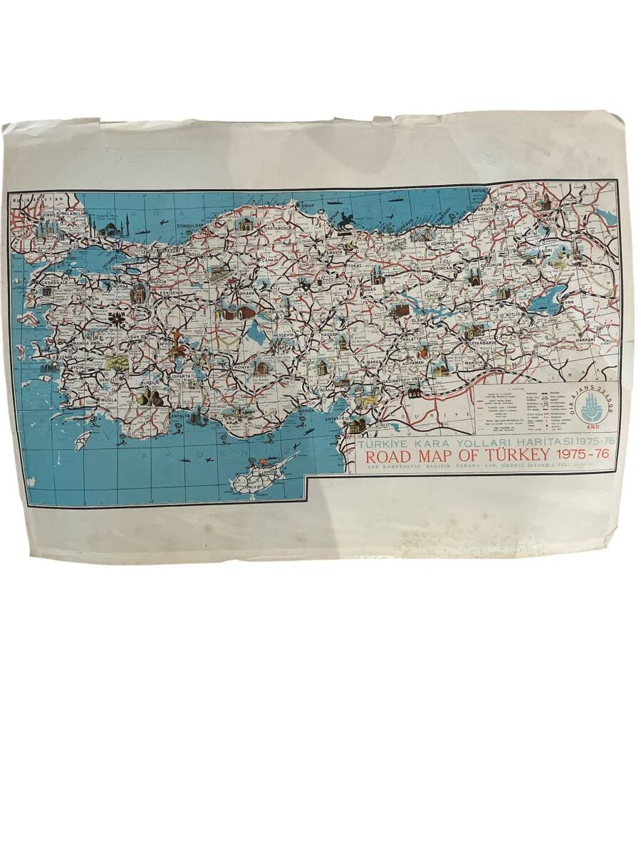 Türkiye Kara Yolları Haritası 1975 - 1976 (Ultra Dev Boy) KRT26057 - 1