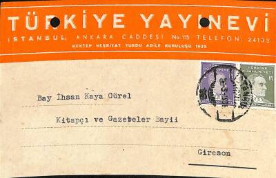 TÜRKİYE YAYINEVİ Damga Pullu İmzalı Sipariş Bildiri Kartı 26 Mart 1938 EFM(N)10871 - 1