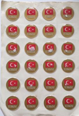 Türkiye Yazılı Bayrak Temalı Eski Çıkartma Aksesuarı *2.6 cm* ( 24 Adet) AKS1420 - 1