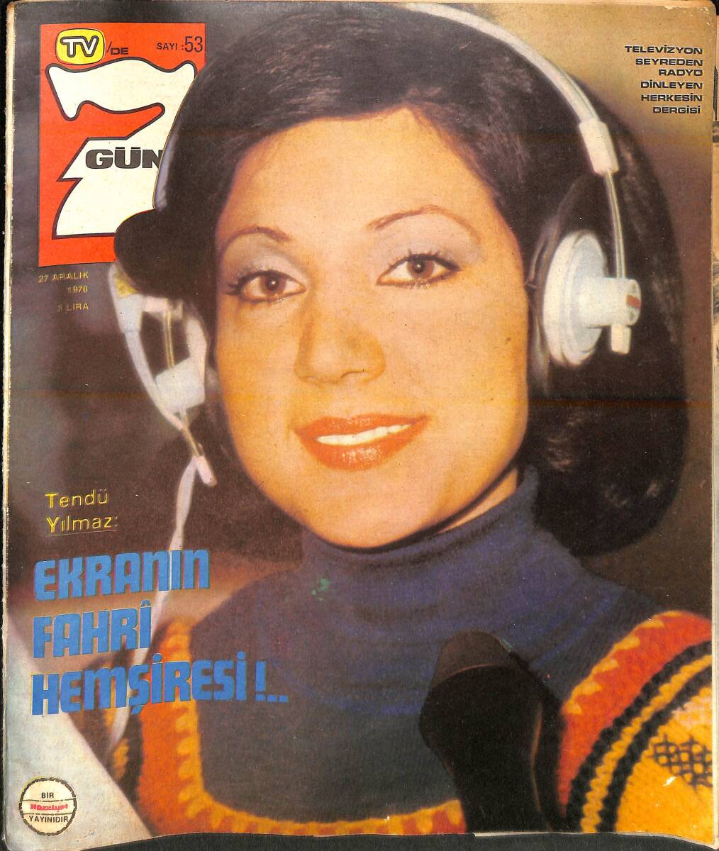 Tv'de 7 Gün 27 Aralık 1976 Sayı: 53 - İlhan İrem - Güllü - Serpil Barlas - Esmeray - Beyaz Kelebekler - TV, Ajda Pekkan'ın Yatak Odasına Girdi NDR93770 - 1
