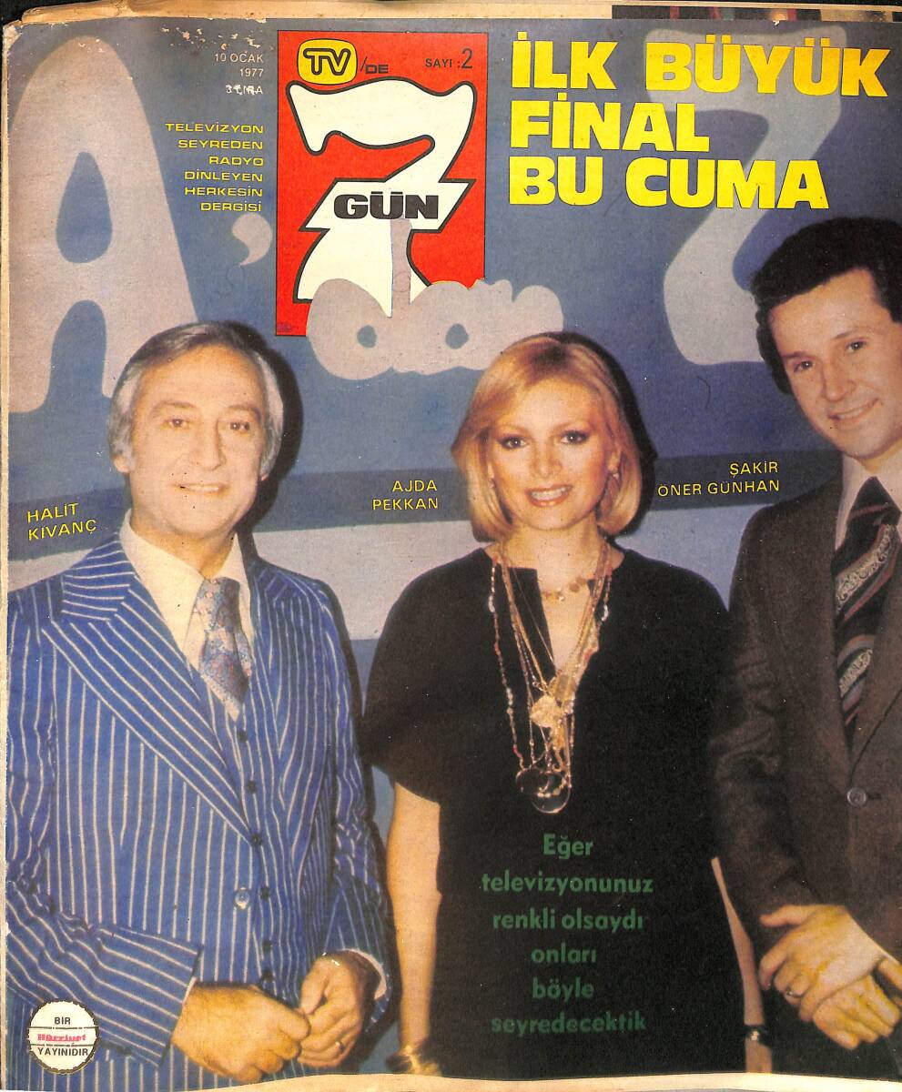 Tv'de 7 Gün Dergisi 10 Ocak 1977 Sayı: 2 - Ajda Pekkan - Fatma Girik - Sezer Güvenirgil - Halit Kıvanç - Zeki Müren - Bülent Ersoy - Muazzez Abacı NDR93781 - 1