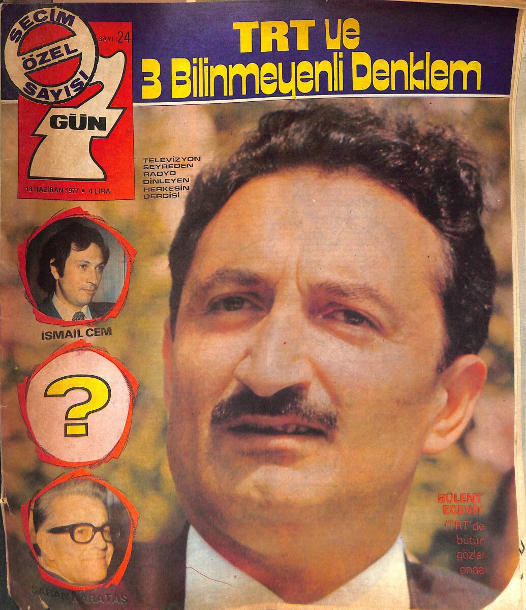 Tv'de 7 Gün Dergisi 13 Haziran 1977 Sayı: 24 - Çetin Çeki - Başak Doğu - Füsun Önal - Gülistan Okan - Müşerref Tezcan - Semiha Yankı NDR93778 - 1
