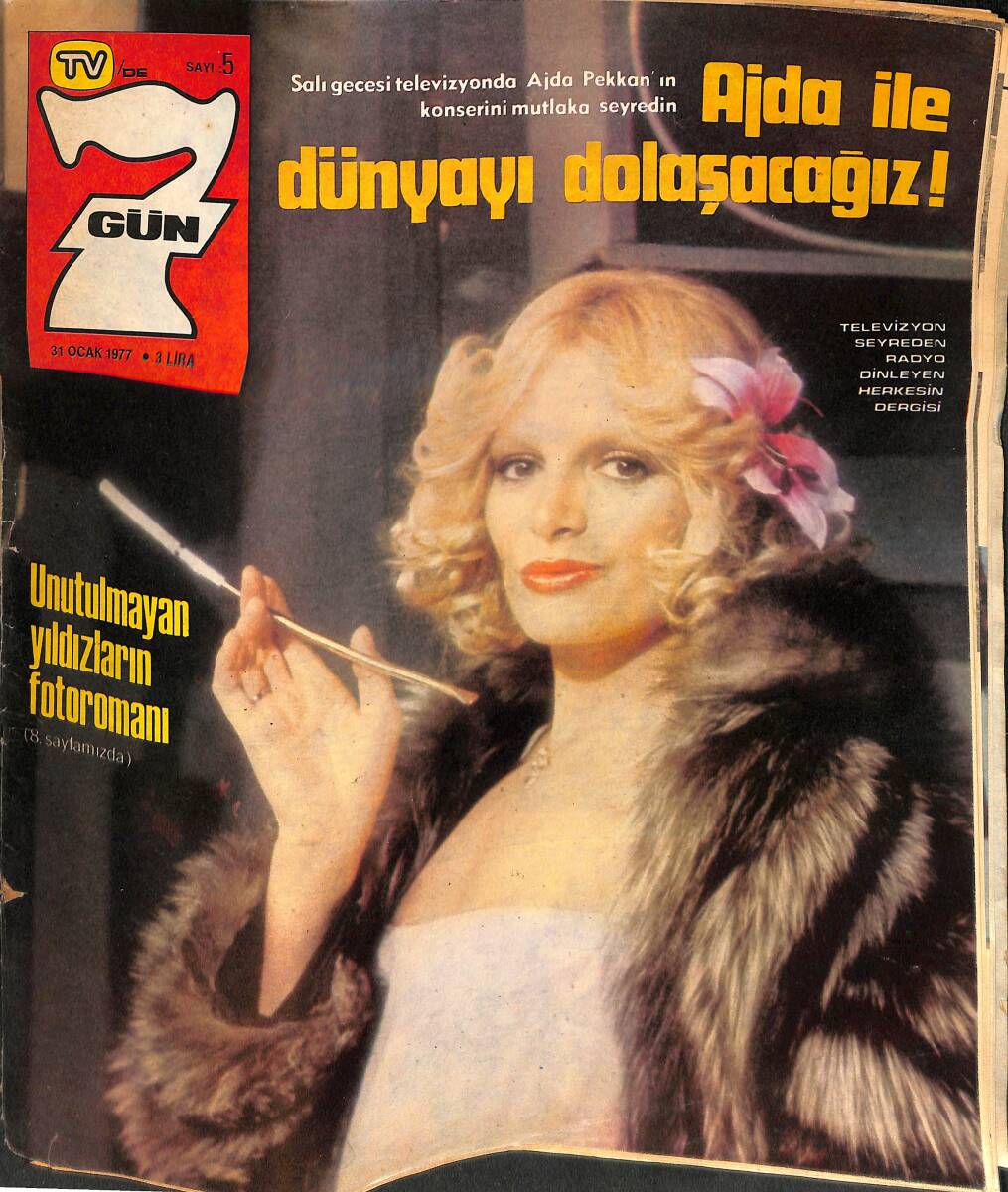 Tv'de 7 Gün Dergisi 31 Ocak 1977 Sayı: 5 - Ajda Pekkan - Marlene Dietrich - Öztürk Serengil - Kıvırcık Bilgen - Serpil Barlas NDR93780 - 1
