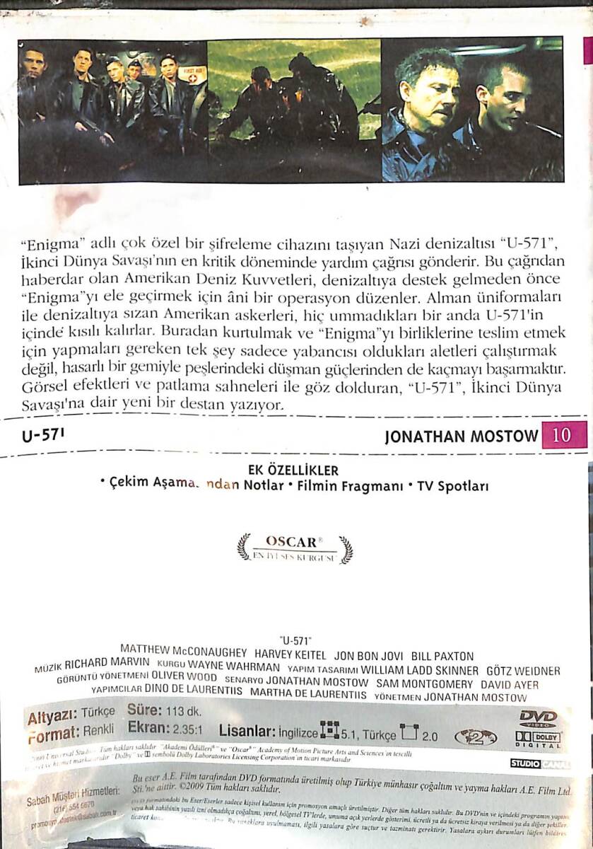 U-571 DVD Film (İkinci El) DVD2419 - 2