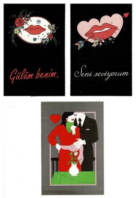 Üçlü Aşk ve Sevgi Temalı Kartpostal KRT7879 - 2