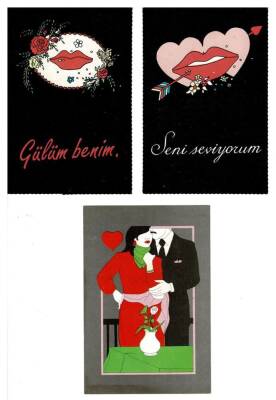 Üçlü Aşk ve Sevgi Temalı Kartpostal KRT7879 - 1