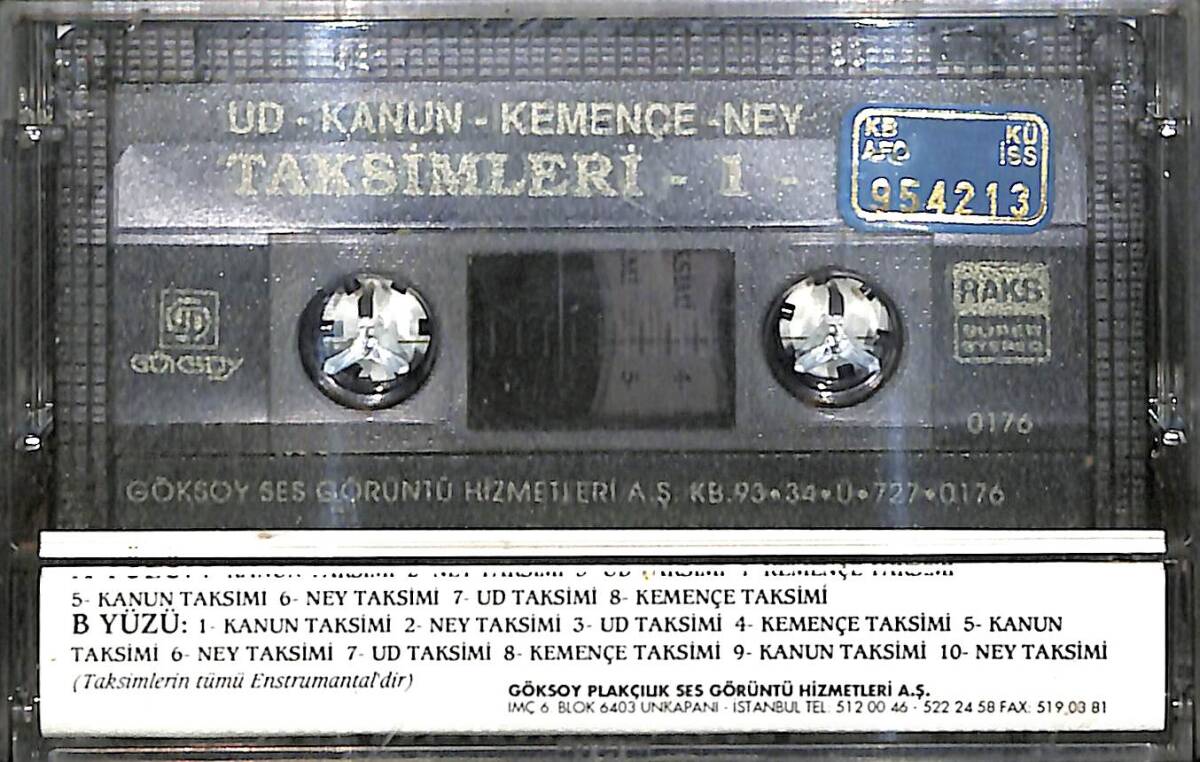Ud, Kanun, Kemençe, Ney Taksimleri 1 Kaset (İkinci El) KST26682 - 2