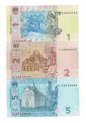 Ukrayna 1/2/5 Dinara Set ÇİL YKP8295 - 2