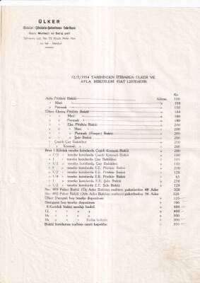 ÜLKER ÇİKOLATA - BİSKÜİ - ŞEKERLEME FABRİKASI İSTANBUL - 1954 BİSKÜVİ FİYAT LİSTESİ - 2