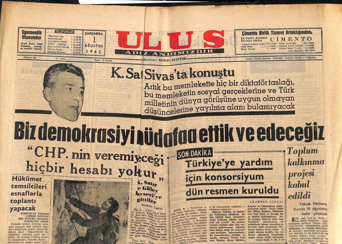 Ulus Gazetesi 1 Ağustos 1962 - Toplum Kalkınma Projesi Kabul Edildi GZ148445 - 1
