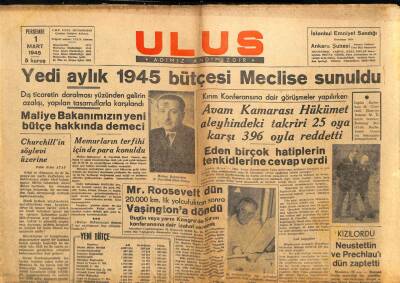 Ulus Gazetesi 1 Mart 1945 - Amerikan Topları Kolonyayı Dövüyor GZ71257 - 1