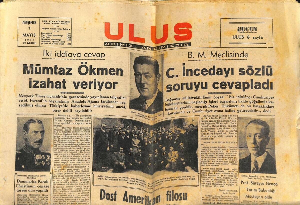 Ulus Gazetesi 1 Mayıs 1947 - Fotoğraflarla Ankara Üniversitesi Fen Fakültesi - Resimlerle Dünya Olayları - Jane Russell GZ146837 - 1